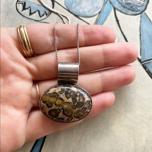 Vintage Jasper & Sterling Silver Pendant Necklace